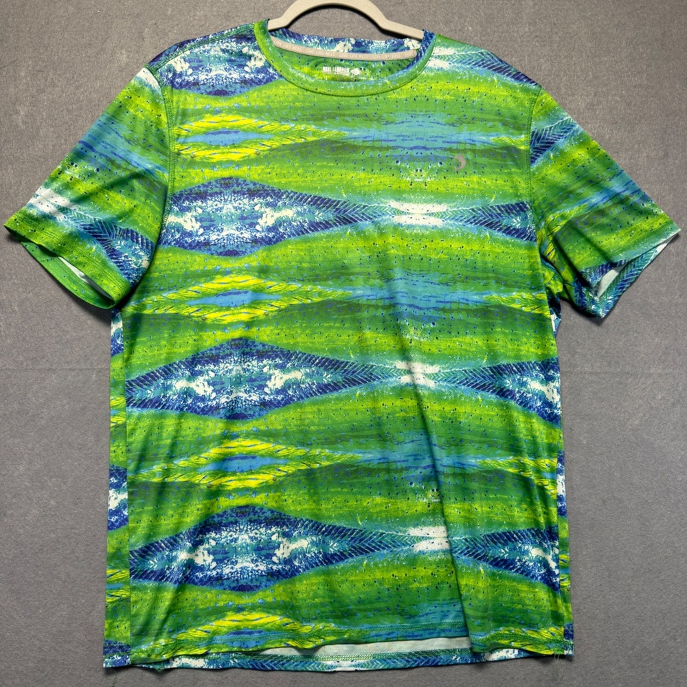Reel Legends Mens Performance Fishing Shirt‎ Size L Green Blue Graphic Tee